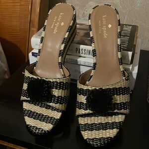 Kate Spade Black and Cream Striped Mules